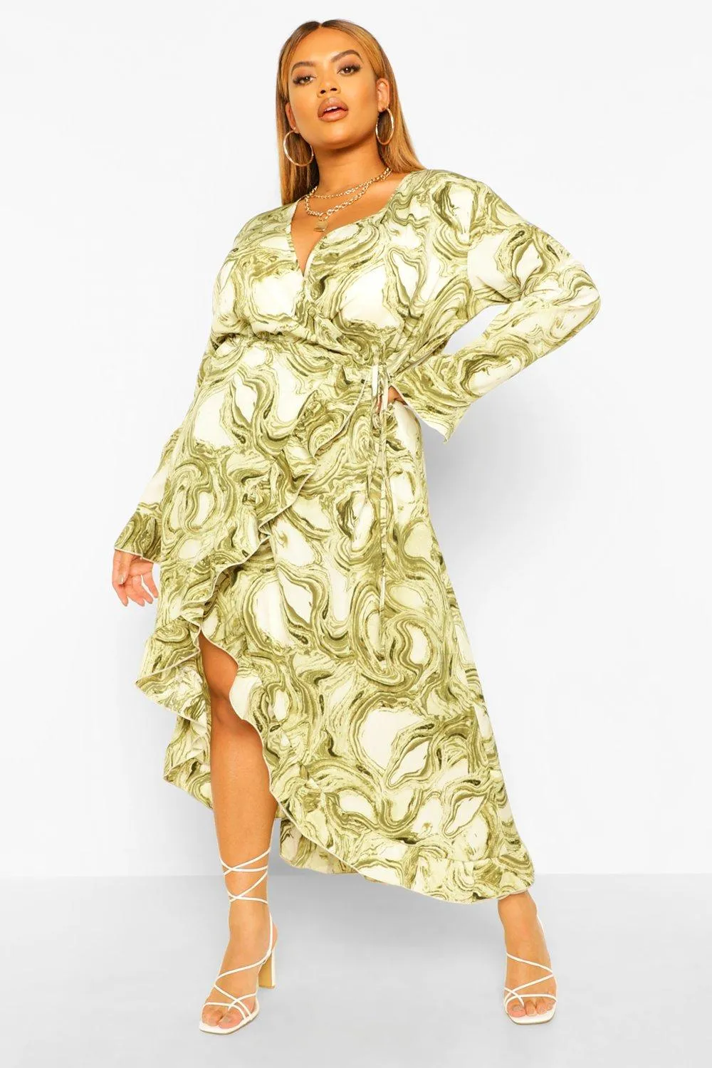 Plus Marble Print Wrap Dress