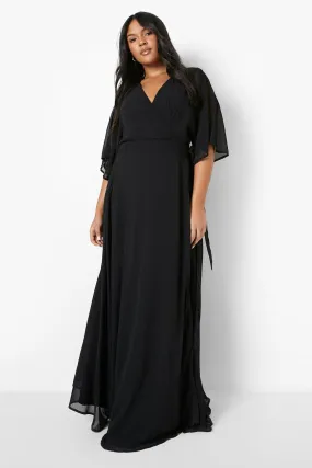 Plus Occasion Angel Sleeve Wrap Maxi Dress