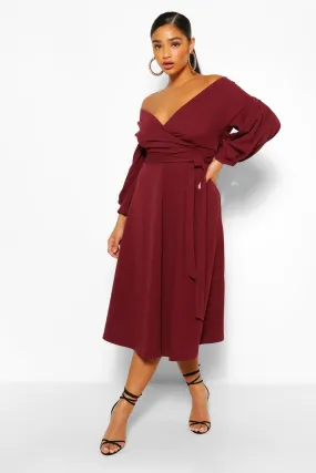 Plus Off Shoulder Wrap Midi Dress