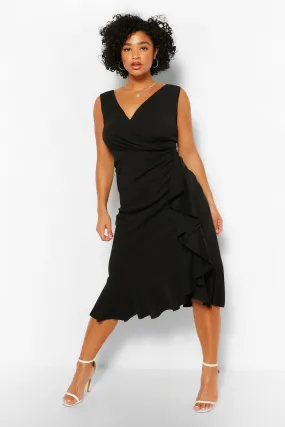 Plus Off The Shoulder Ruffle Wrap Midi Dress