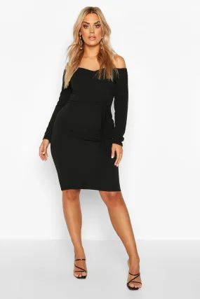 Plus Off The Shoulder Wrap Tie Belt Midi Dress