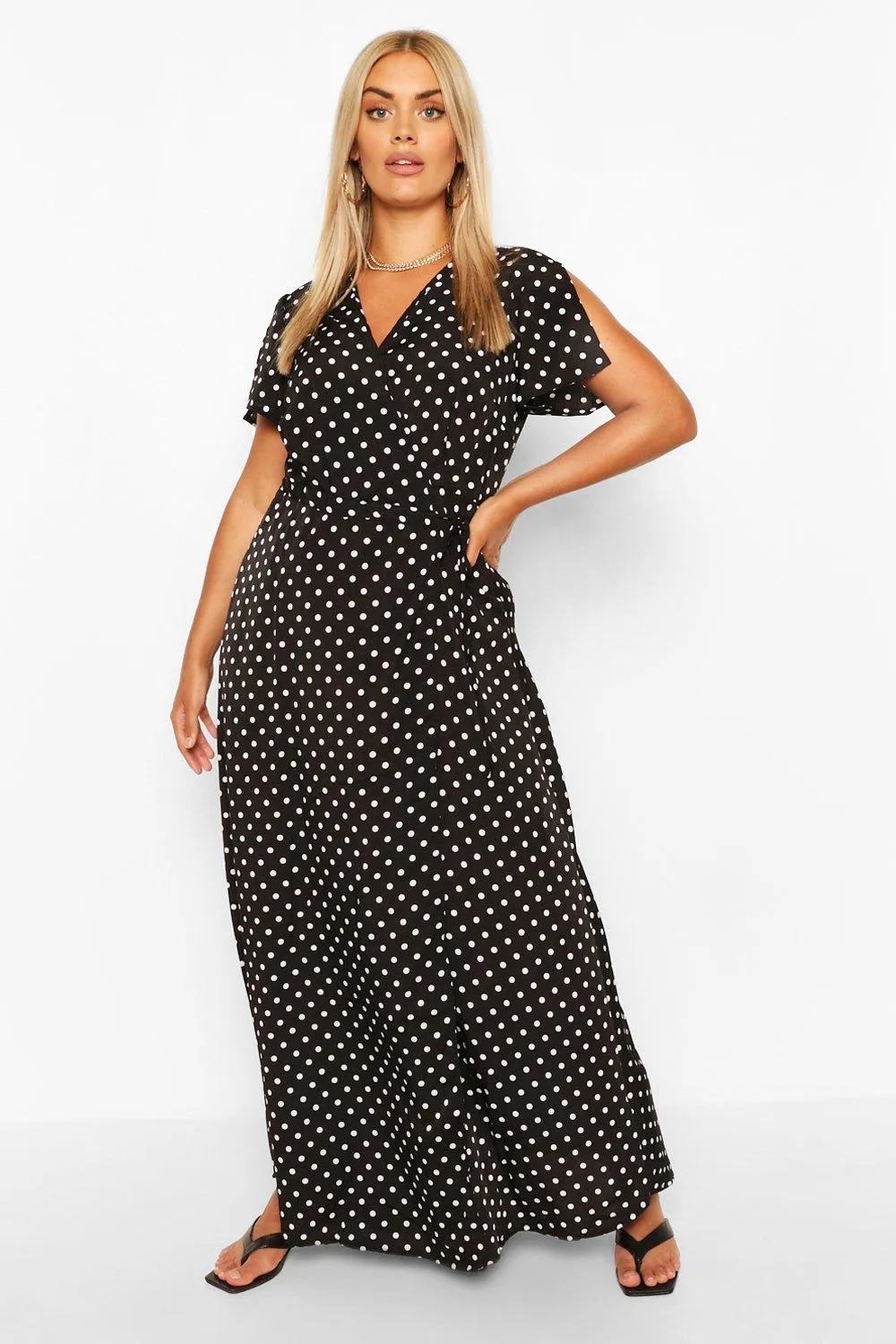 Plus Polka Dot Wrap Maxi Dress