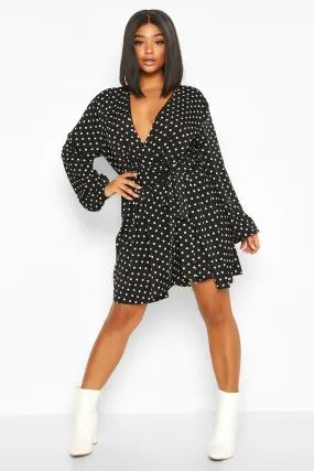 Plus Polka Dot Wrap Skater Dress