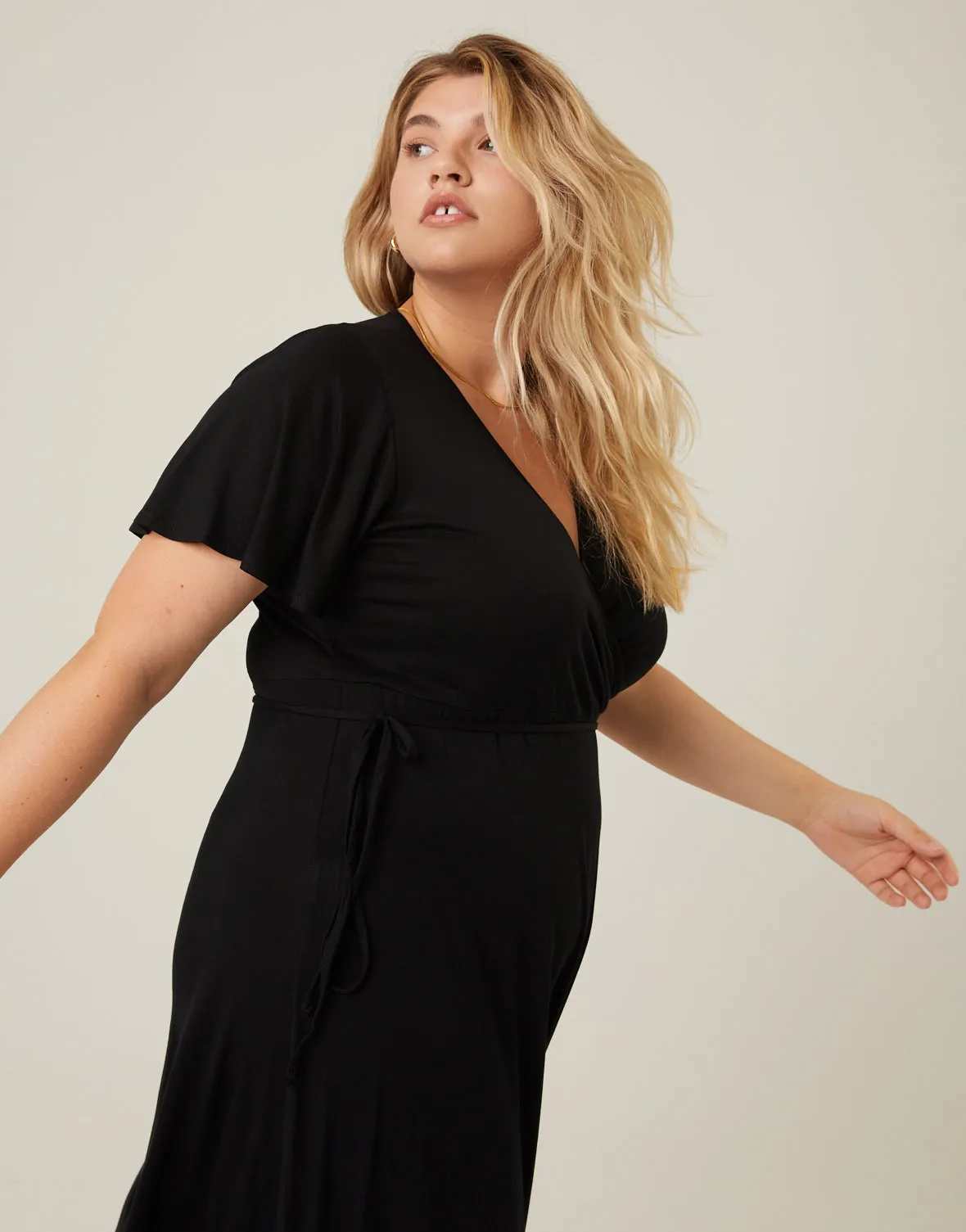 Plus Size Short Sleeve Maxi Wrap Dress