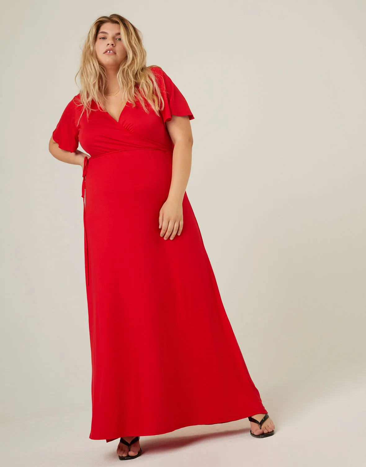 Plus Size Short Sleeve Maxi Wrap Dress