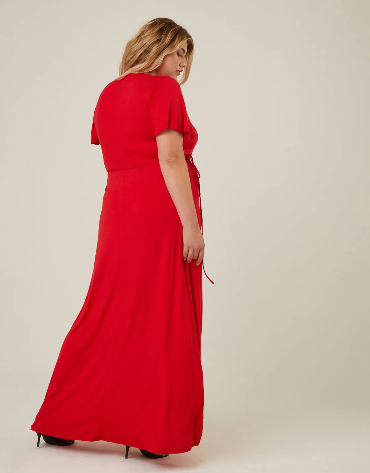 Plus Size Short Sleeve Maxi Wrap Dress