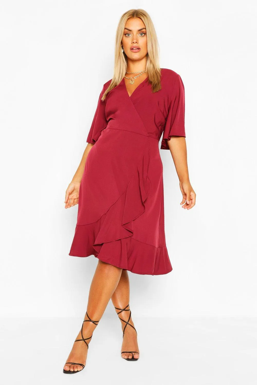 Plus Woven Ruffle Wrap Dress