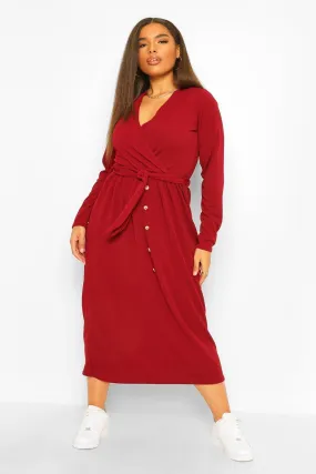 Plus Wrap Belted Button Down Midi Dress