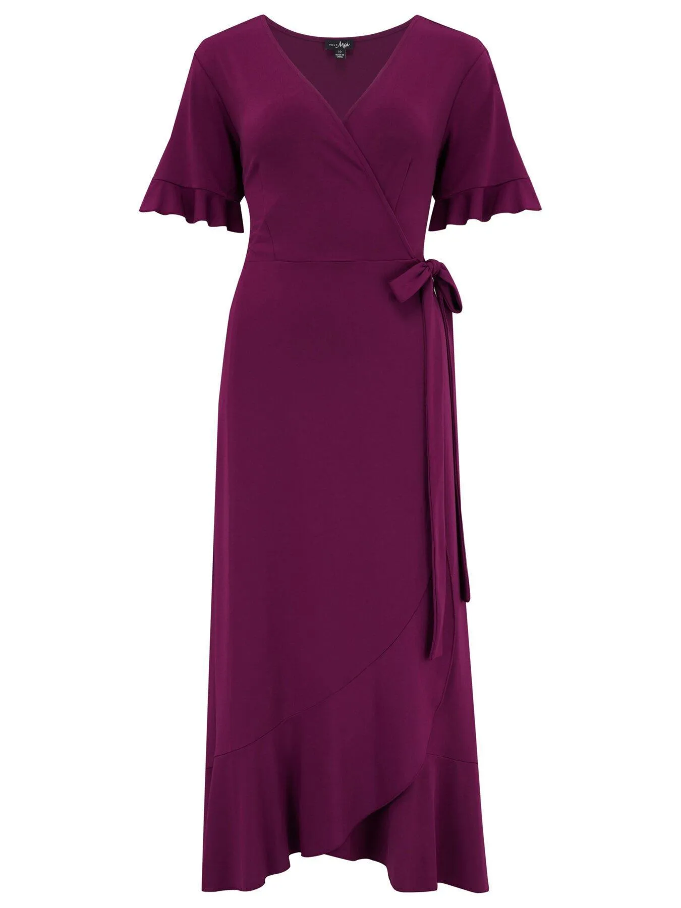 Pour Moi Megan Slinky Recycled Jersey Frill Detail Midi Wrap Dress - Dark Purple