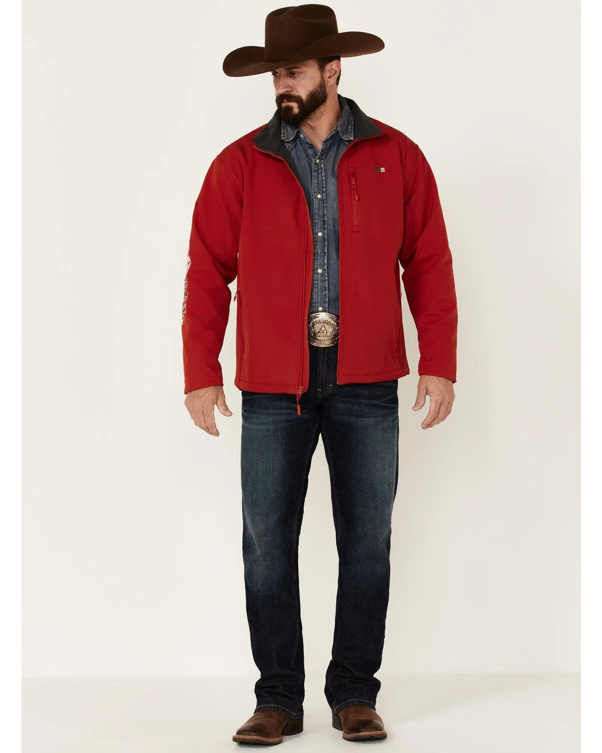 Product Name:  Resistol Men's Red Mexico Logo Sleeve Zip-Front Softshell Jacket