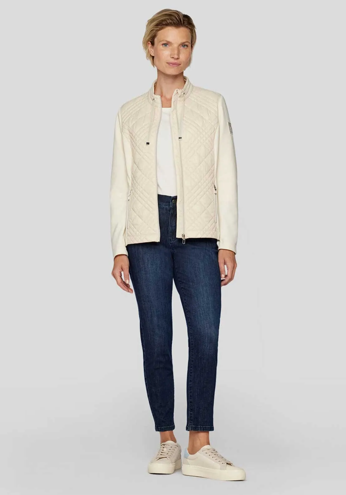 Rabe Quilted Contrast Fabric Jacket, Cream