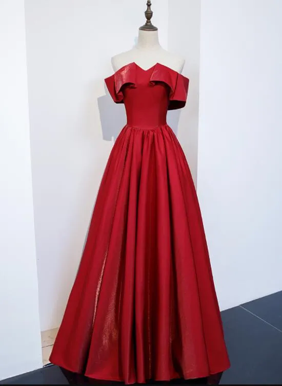 Red Satin Long Party Dress, A-line Formal Dress 2021, Evening Dress