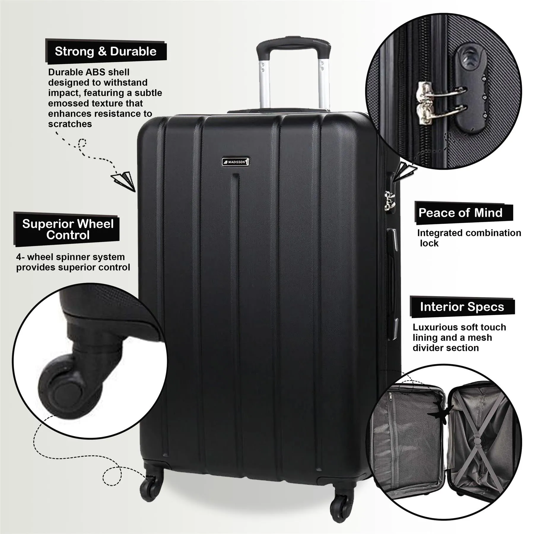 Robust Hard Shell Cabin 55 x 37 x 24 cm Suitcase Suitable for Easyjet, Ryanair