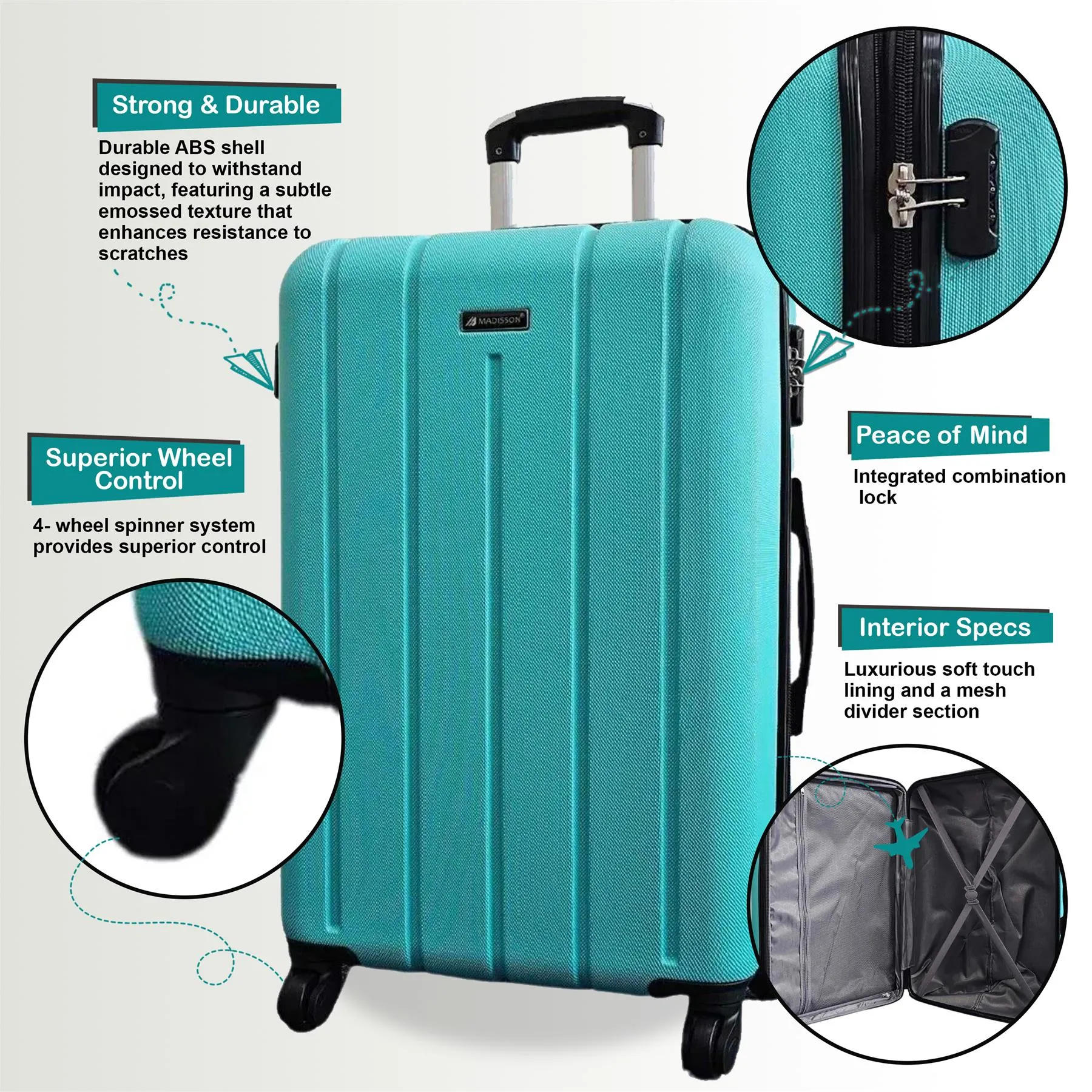 Robust Hard Shell Cabin 55 x 37 x 24 cm Suitcase Suitable for Easyjet, Ryanair