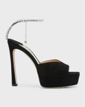 Saeda Suede Crystal Ankle-Strap Platform Sandals