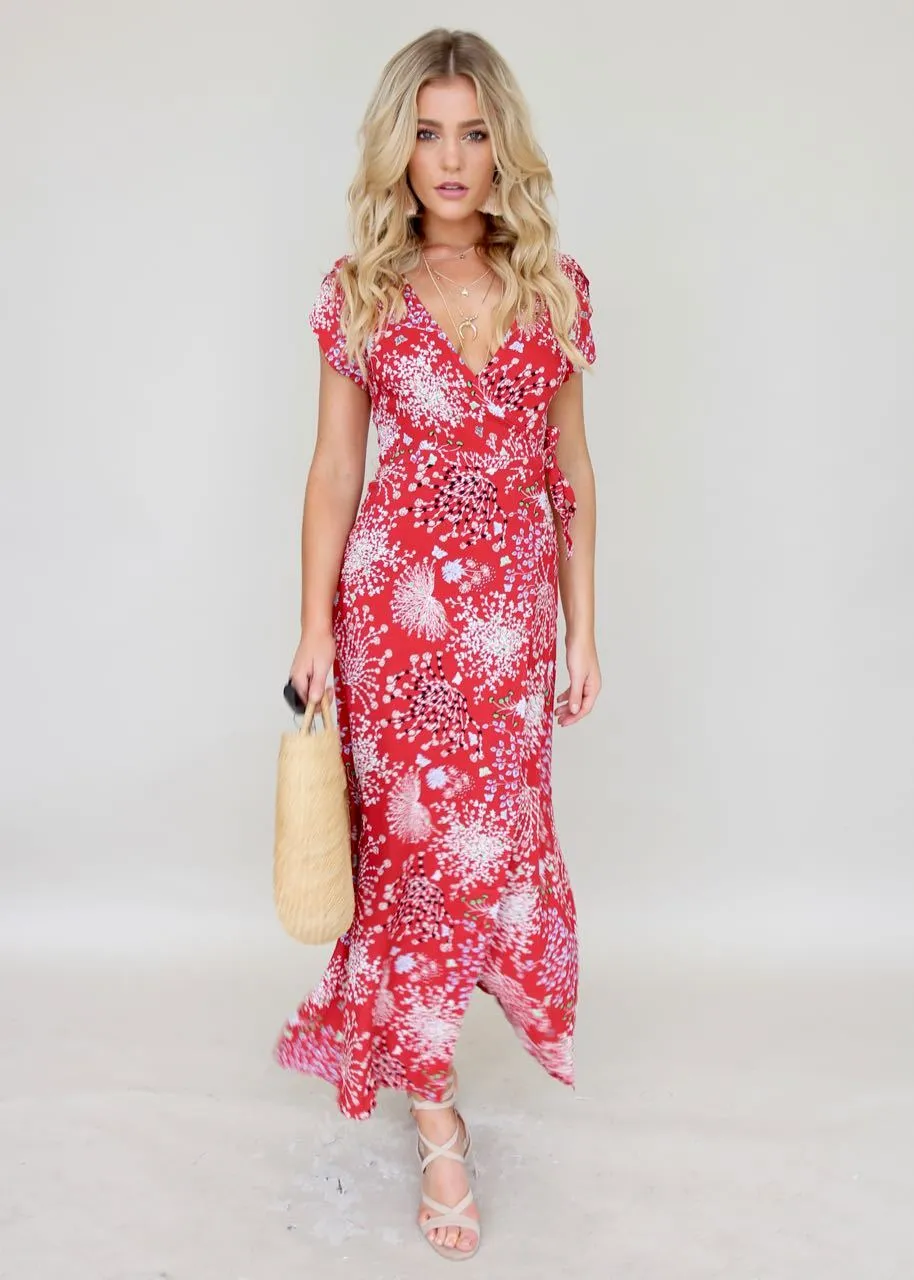 Santana Wrap Maxi Dress - Red Baby's Breath