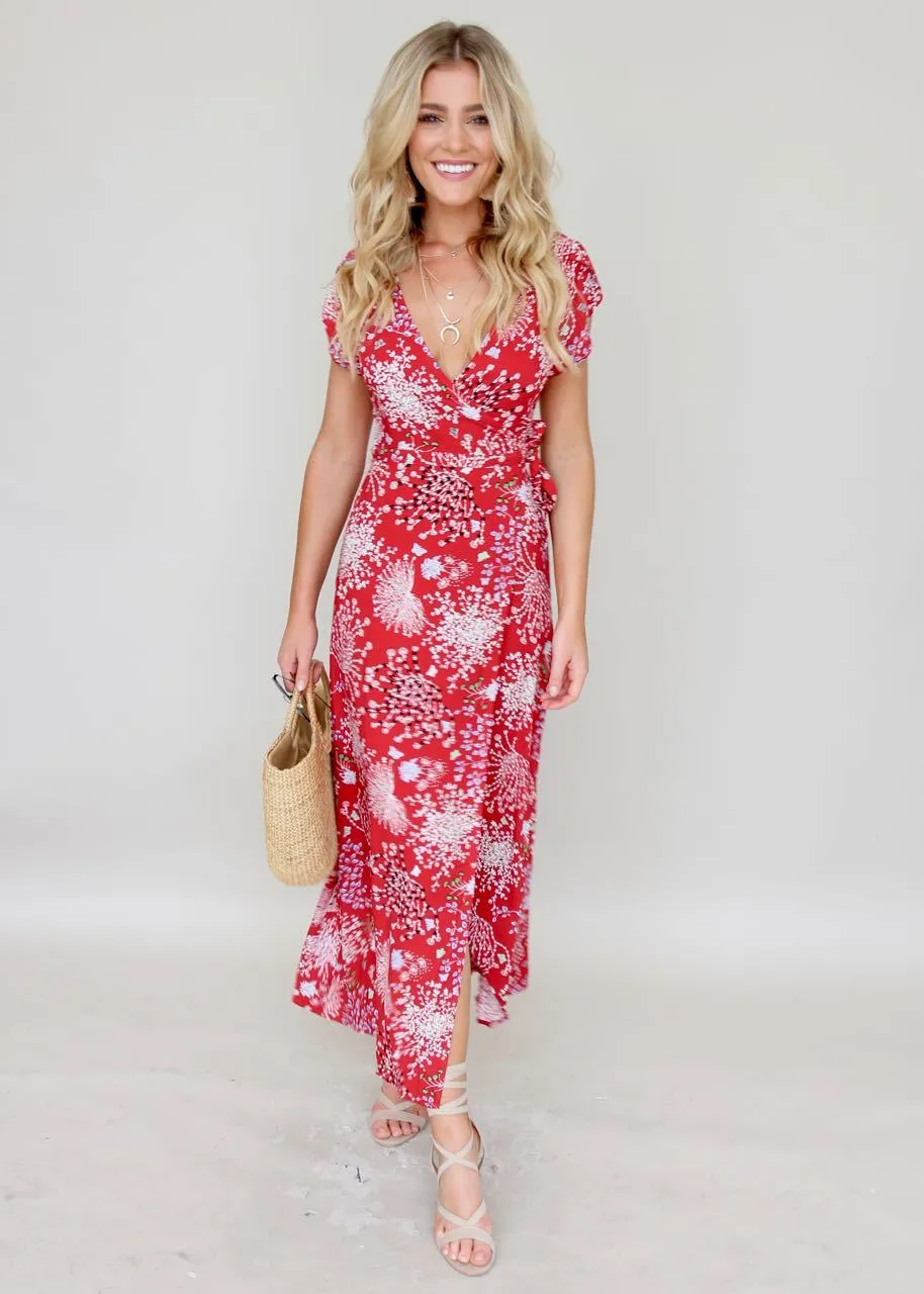 Santana Wrap Maxi Dress - Red Baby's Breath