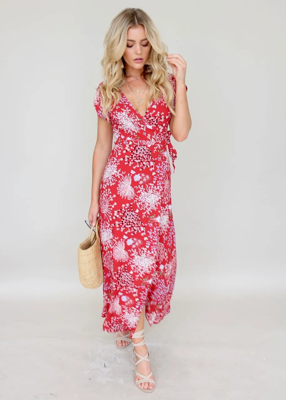 Santana Wrap Maxi Dress - Red Baby's Breath