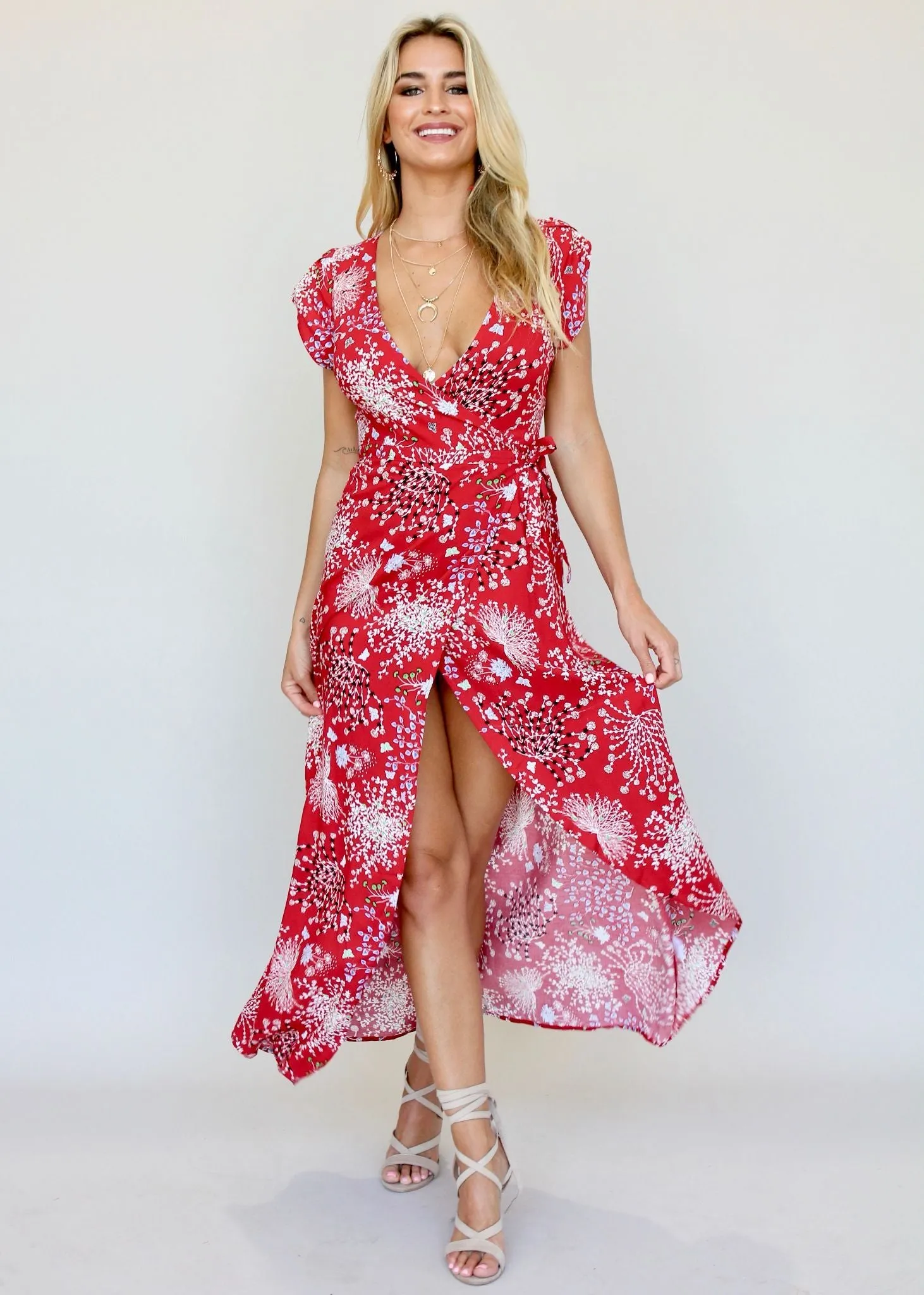 Santana Wrap Maxi Dress - Red Baby's Breath