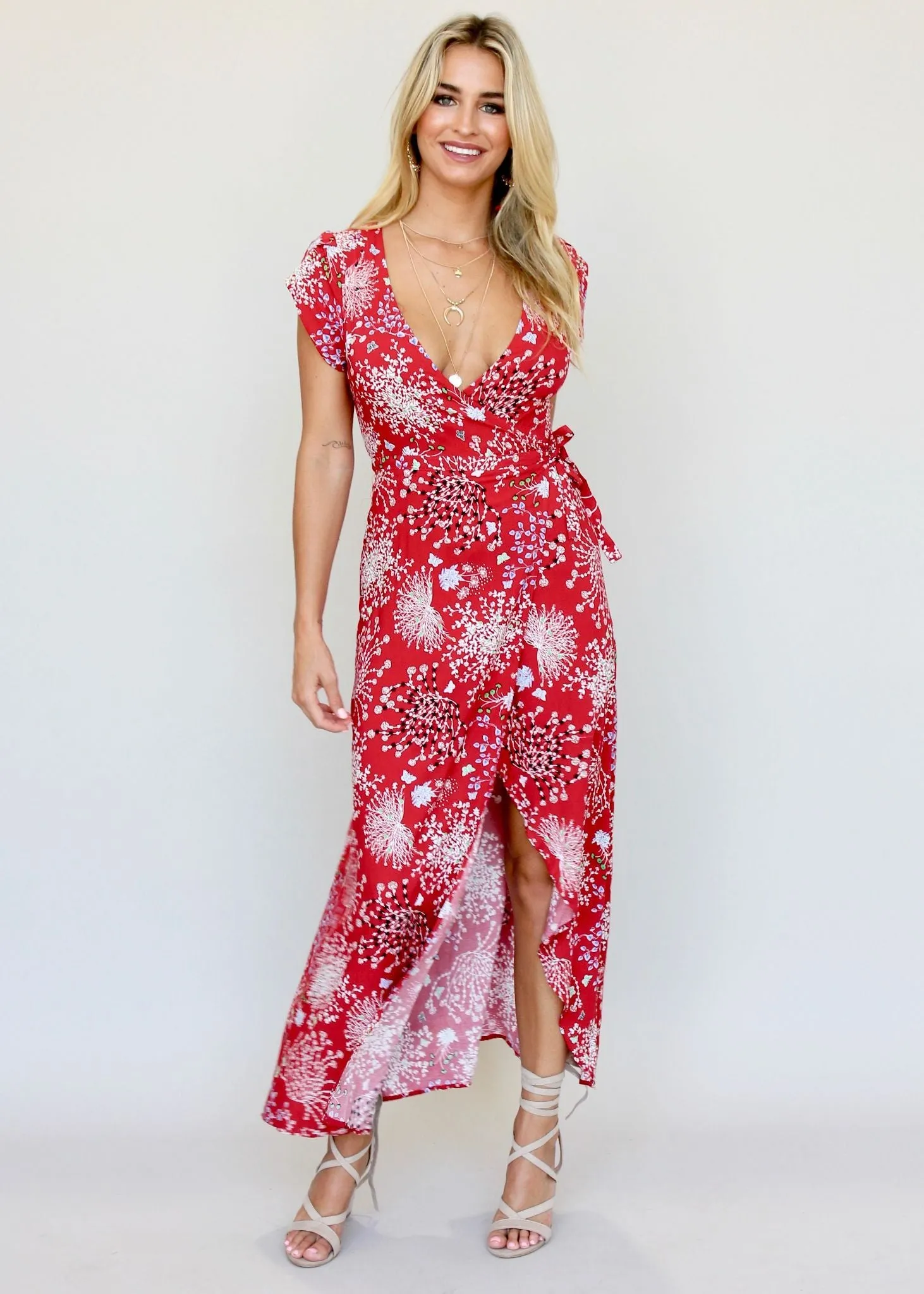 Santana Wrap Maxi Dress - Red Baby's Breath