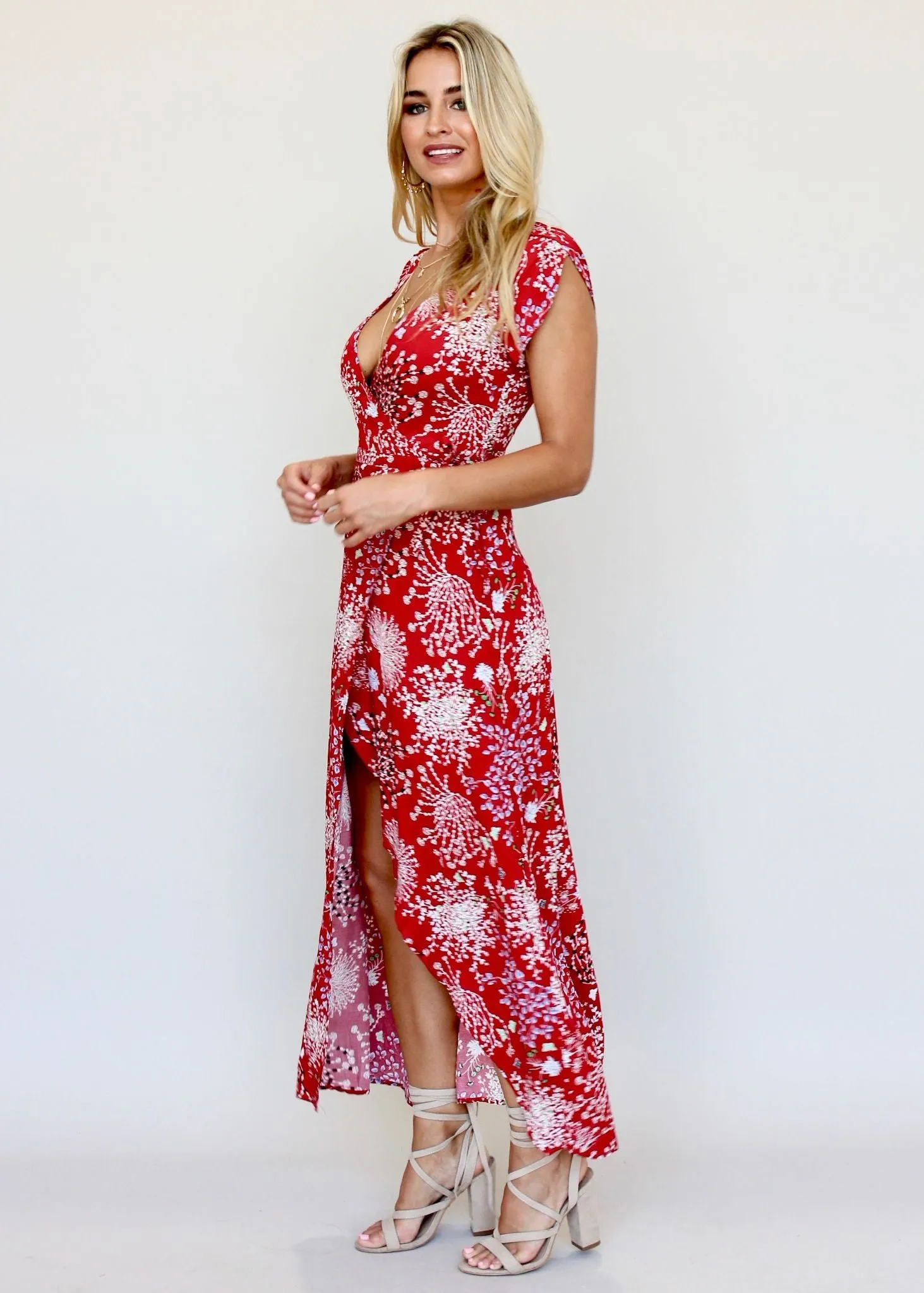 Santana Wrap Maxi Dress - Red Baby's Breath