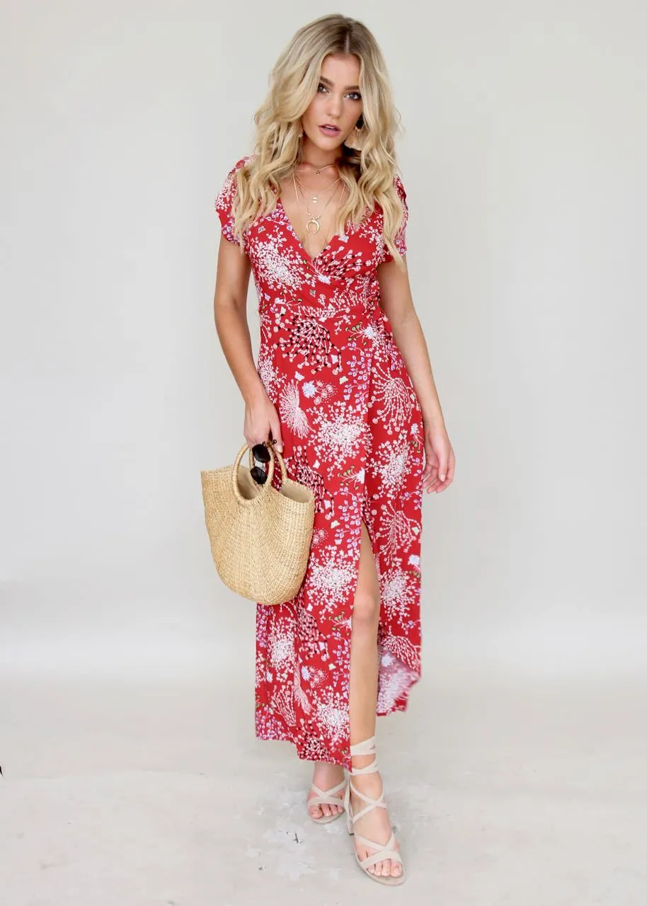 Santana Wrap Maxi Dress - Red Baby's Breath