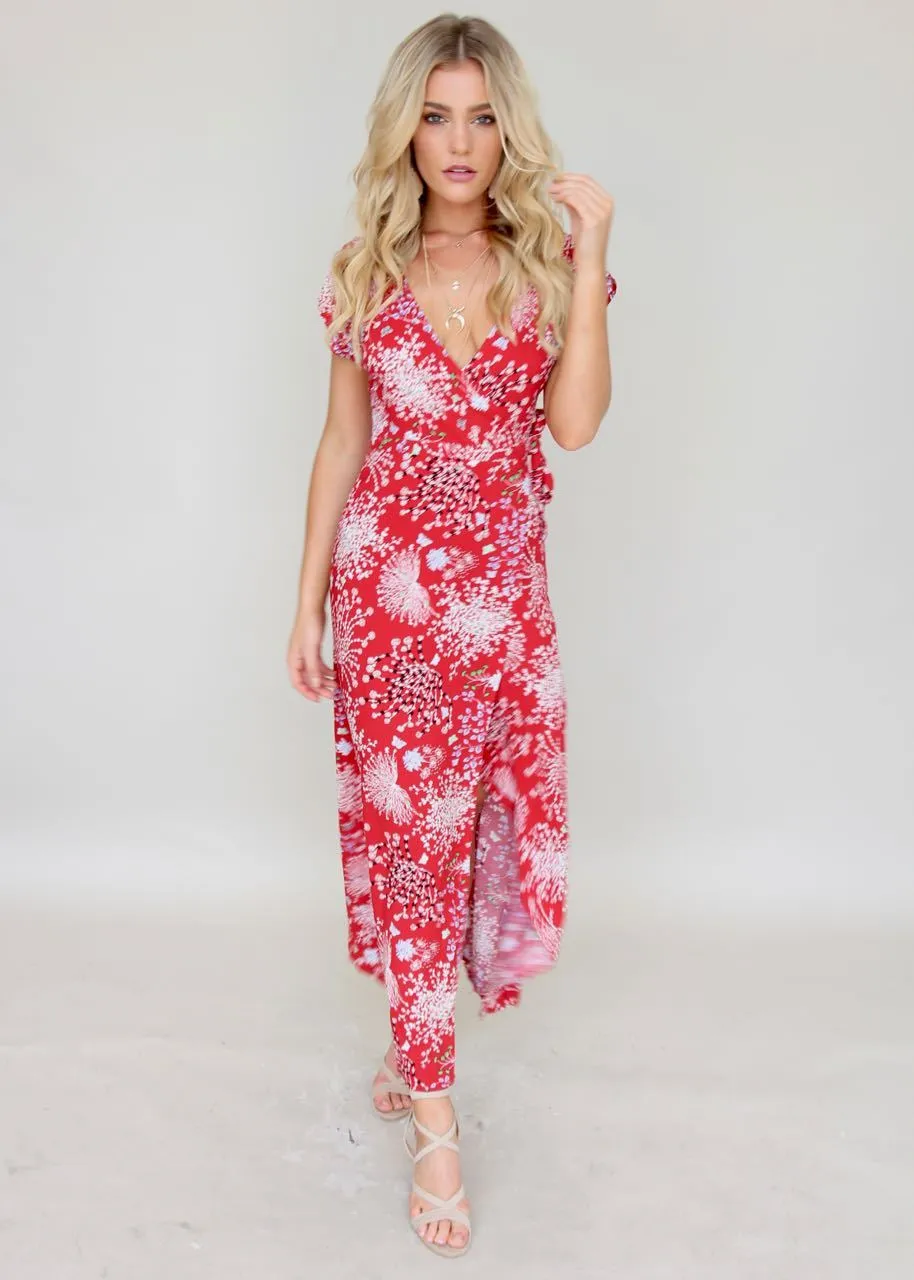 Santana Wrap Maxi Dress - Red Baby's Breath