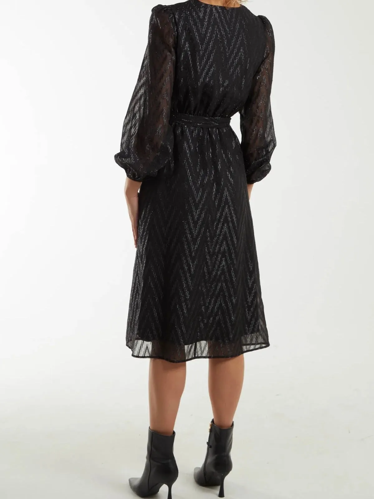 SIA - Black Sparkle Midi Wrap Dress (CLEARANCE)