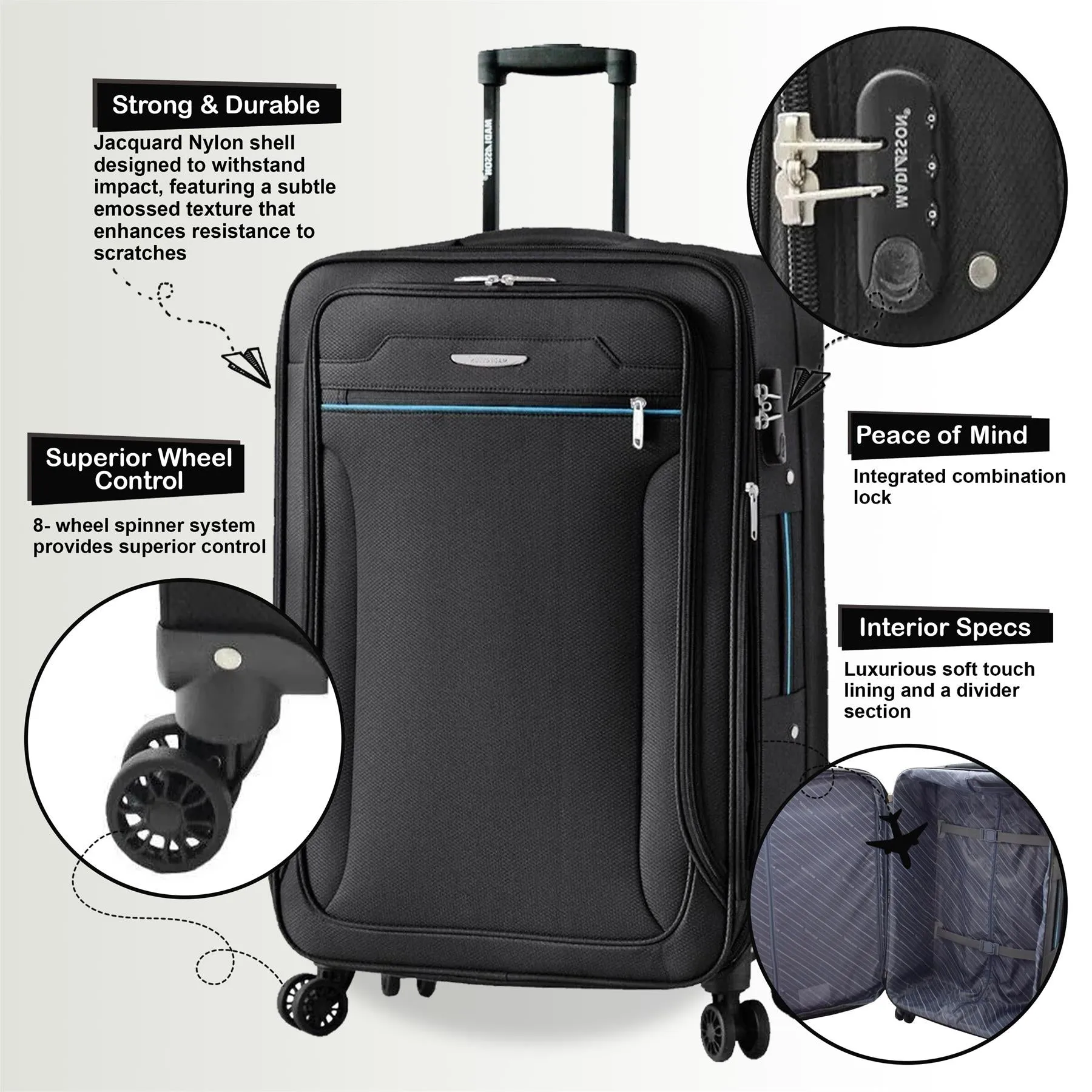 Soft Cabin Suitcase 55 x 40 x 17 cm Suitable for Easyjet, Ryanair