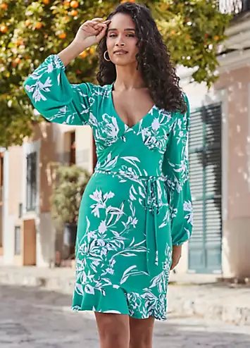 Sosandar Floral Print Wrap Front Dress | Grattan