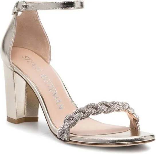 Stuart Weitzman Nudistcurve 80mm embellished sandals Gold