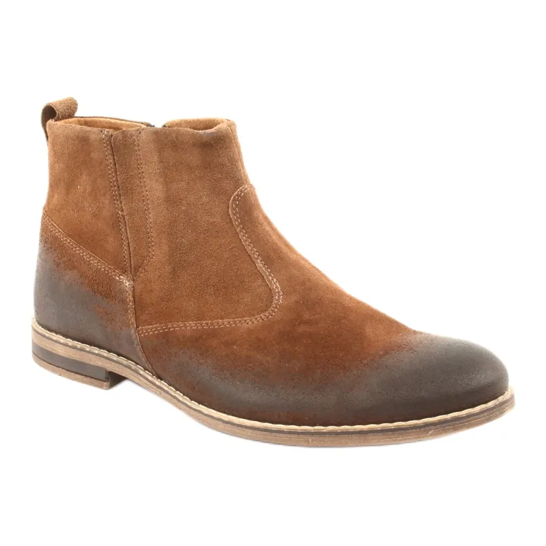 Suede Chelsea boot with a zipper Riko 859 camel brown