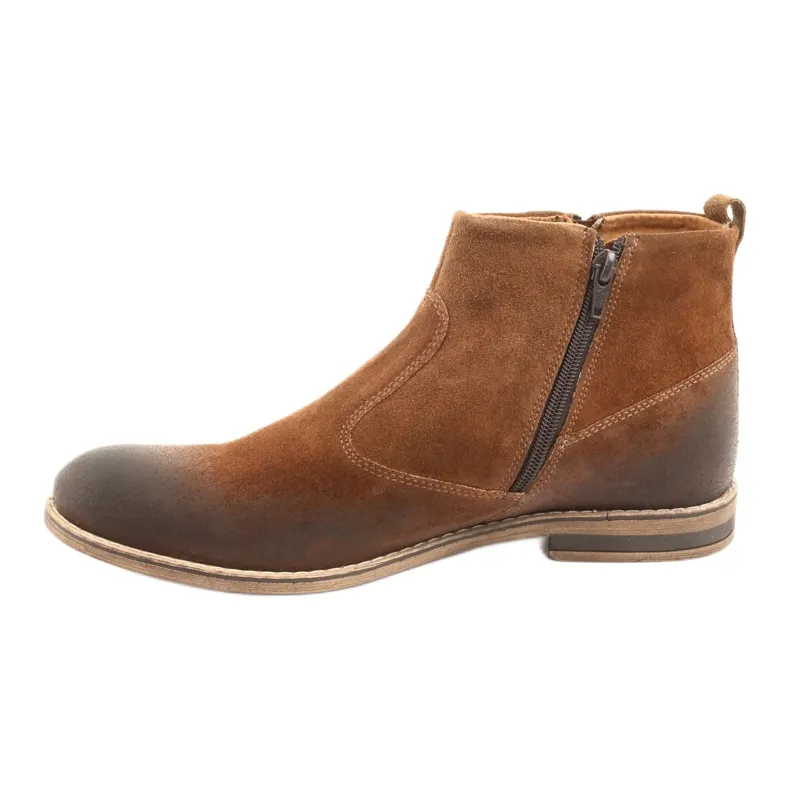 Suede Chelsea boot with a zipper Riko 859 camel brown