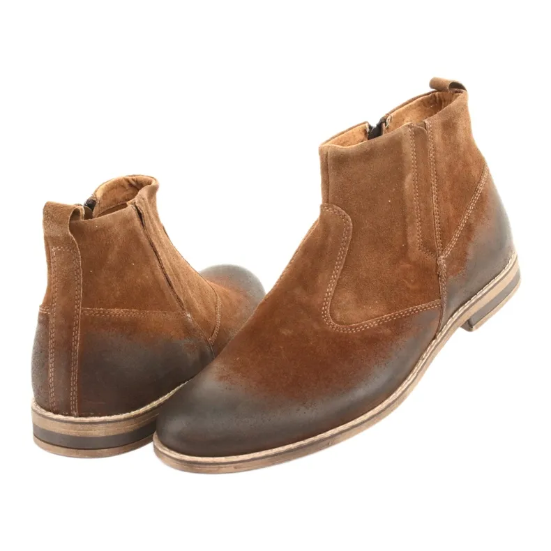 Suede Chelsea boot with a zipper Riko 859 camel brown