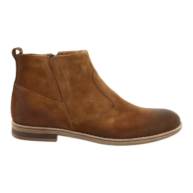 Suede Chelsea boot with a zipper Riko 859 camel brown