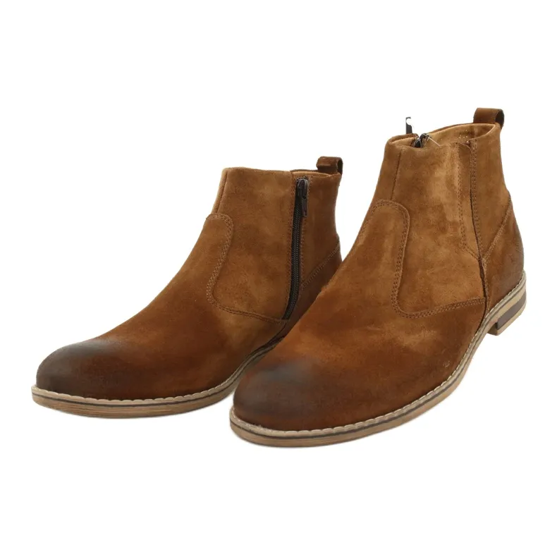 Suede Chelsea boot with a zipper Riko 859 camel brown