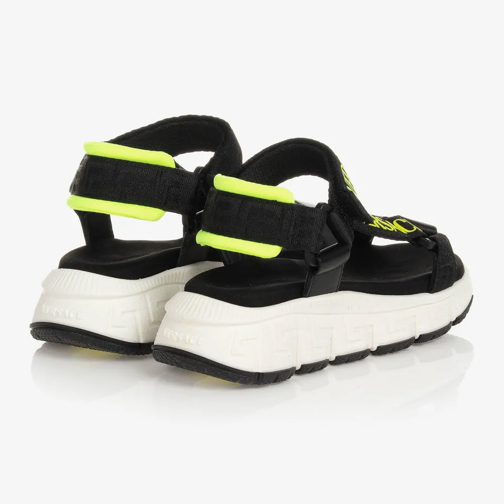 Teen Black & Neon Trigreca Logo Sandals