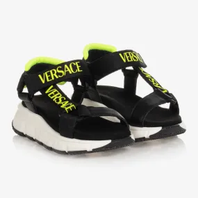 Teen Black & Neon Trigreca Logo Sandals