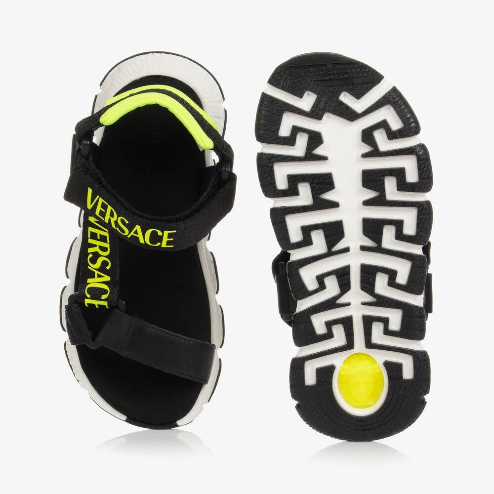 Teen Black & Neon Trigreca Logo Sandals