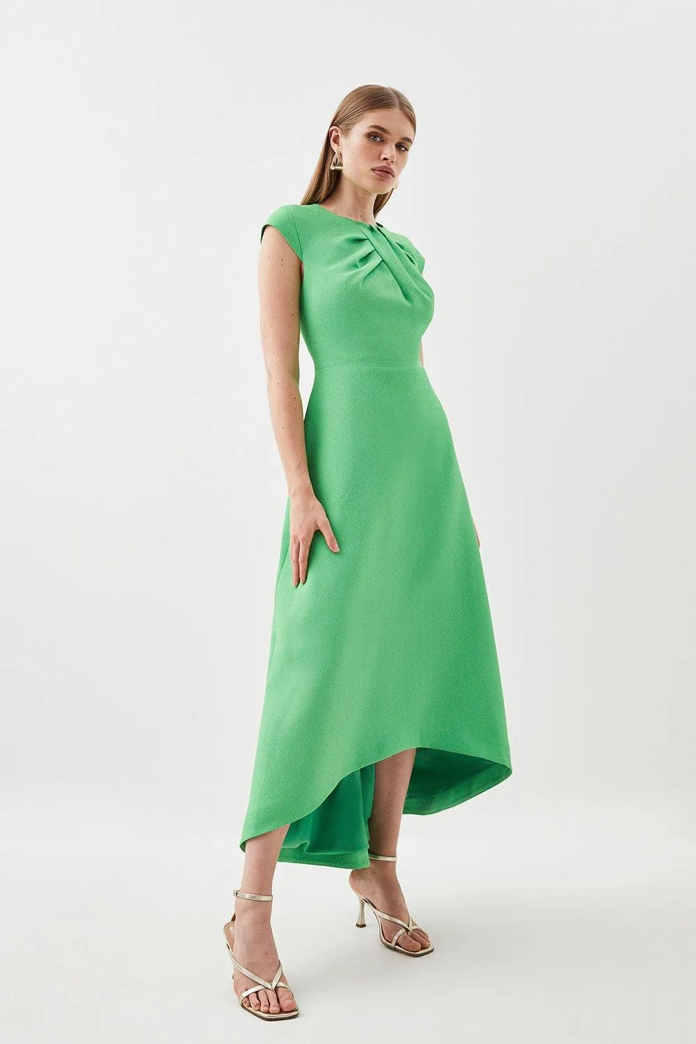 Textured Crepe Twist Wrap Detail High Low Midi Dress | Karen Millen