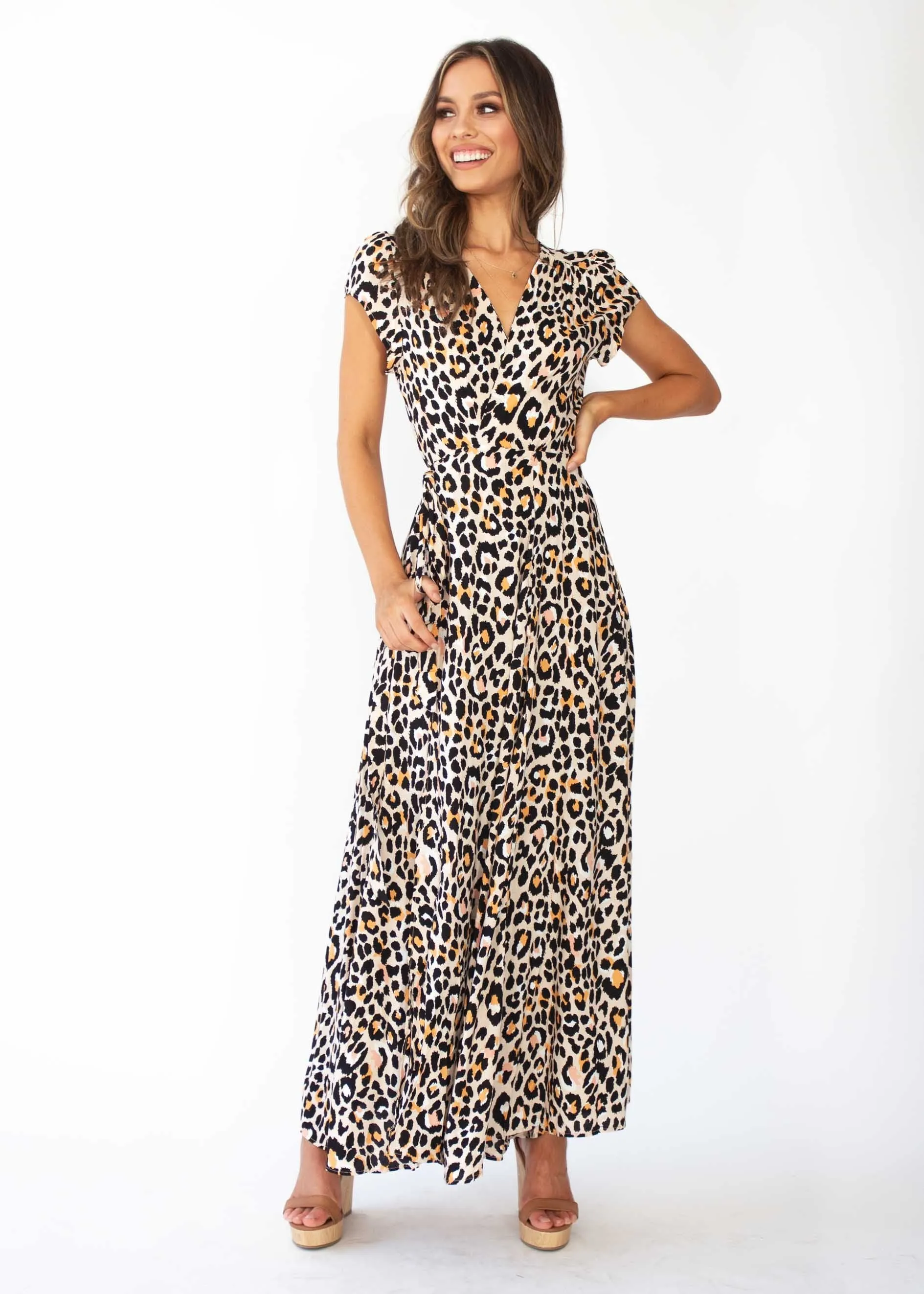 That Thing Wrap Maxi Dress - Nude Leopard