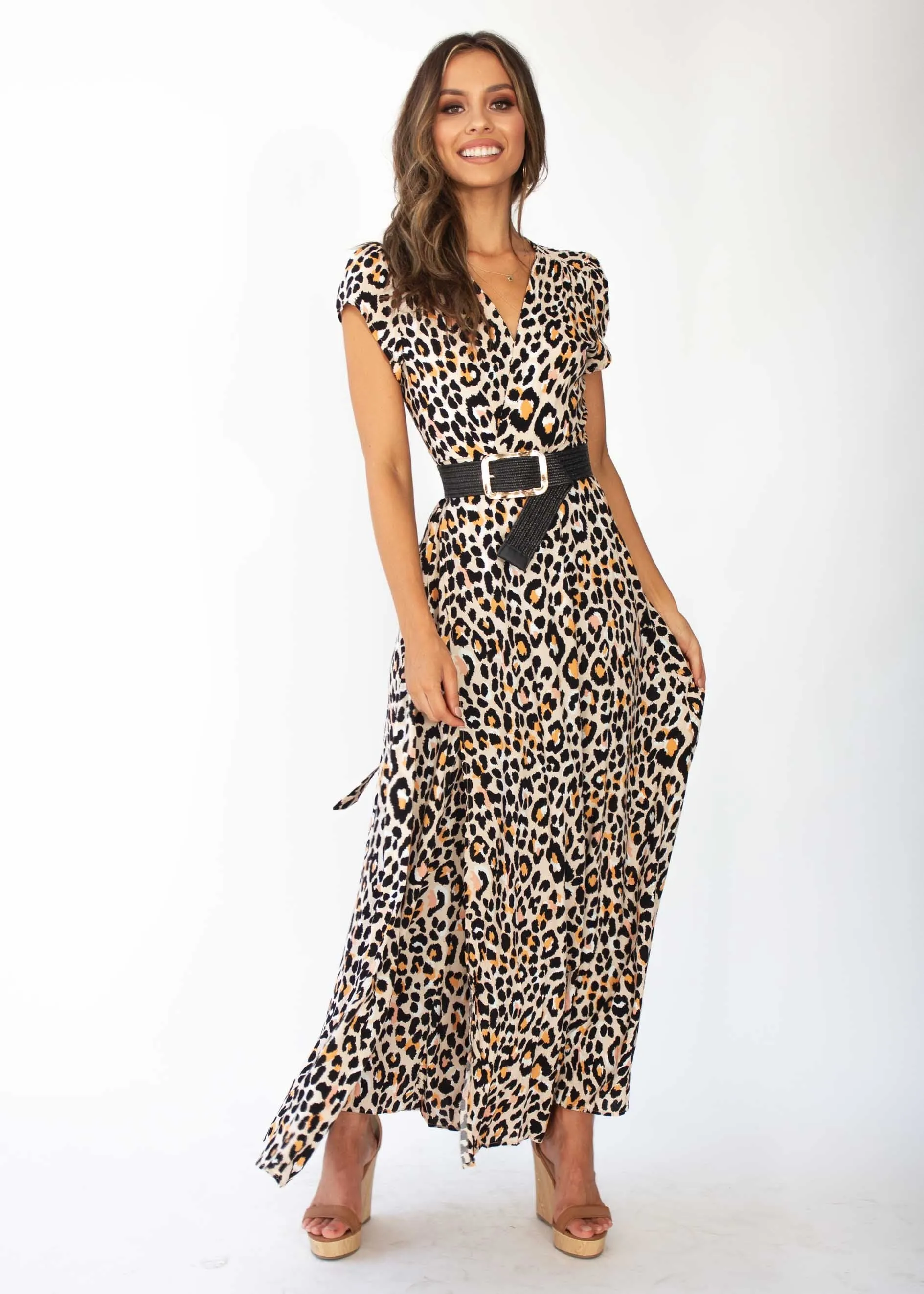 That Thing Wrap Maxi Dress - Nude Leopard