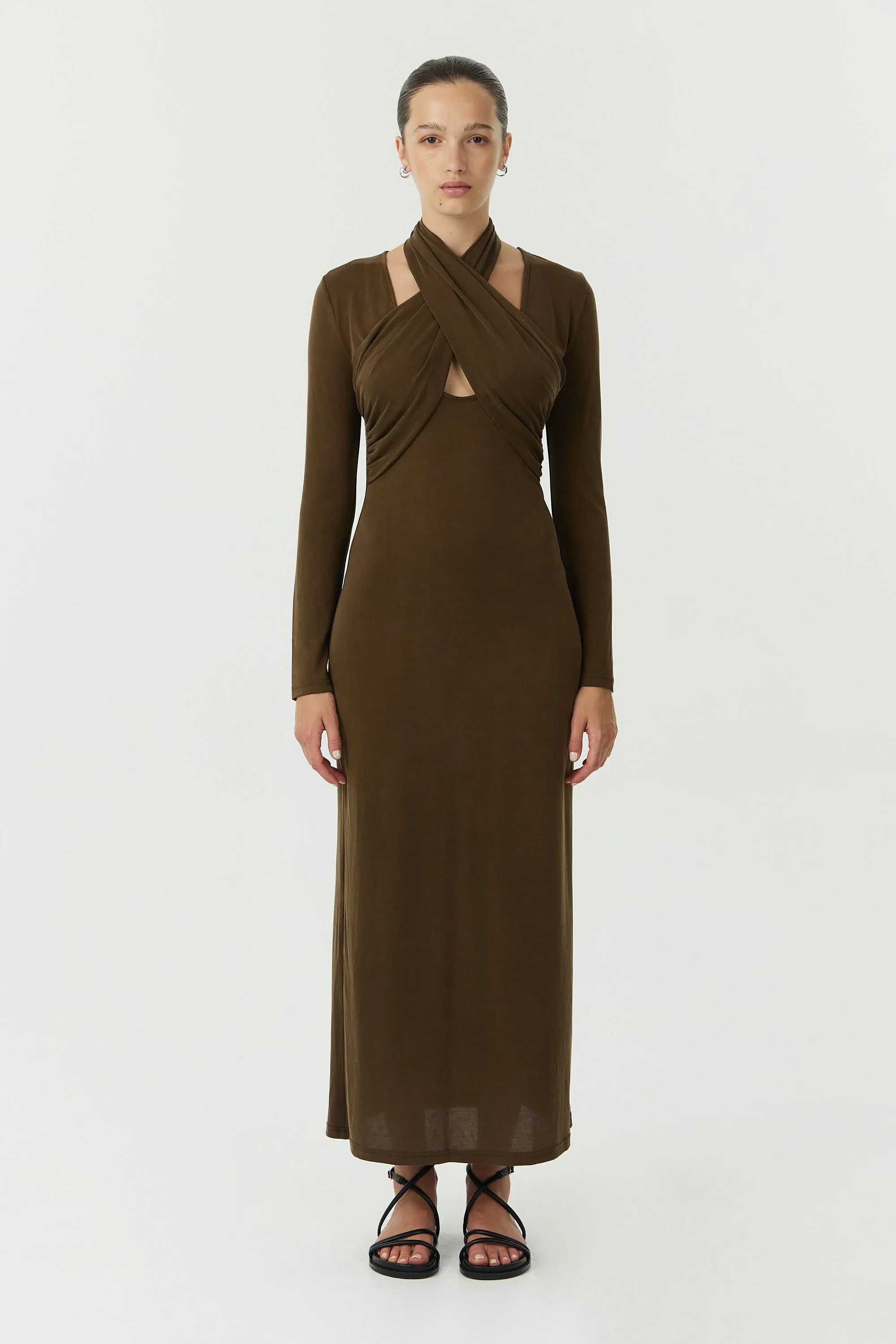 Third Form Wisteria Wrap Neck Maxi Dress - Chocolate