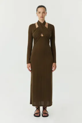 Third Form Wisteria Wrap Neck Maxi Dress - Chocolate