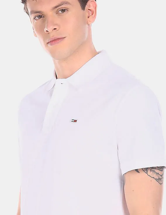 Tommy Hilfiger Men White Ribbed Polo Collar Solid Polo Shirt