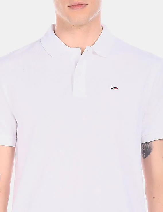 Tommy Hilfiger Men White Ribbed Polo Collar Solid Polo Shirt