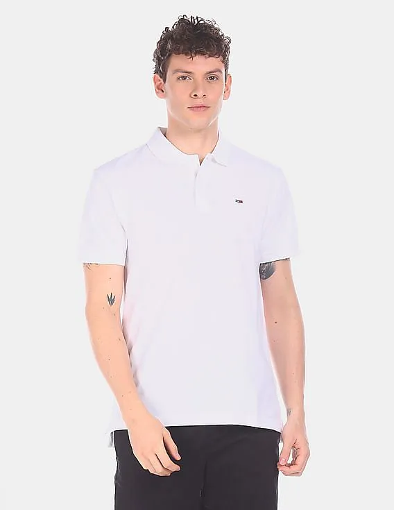 Tommy Hilfiger Men White Ribbed Polo Collar Solid Polo Shirt