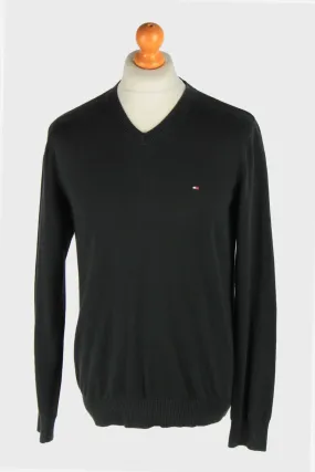 Tommy Hilfiger V Neck Jumper Pullover 90s Black M - Pepper Tree London