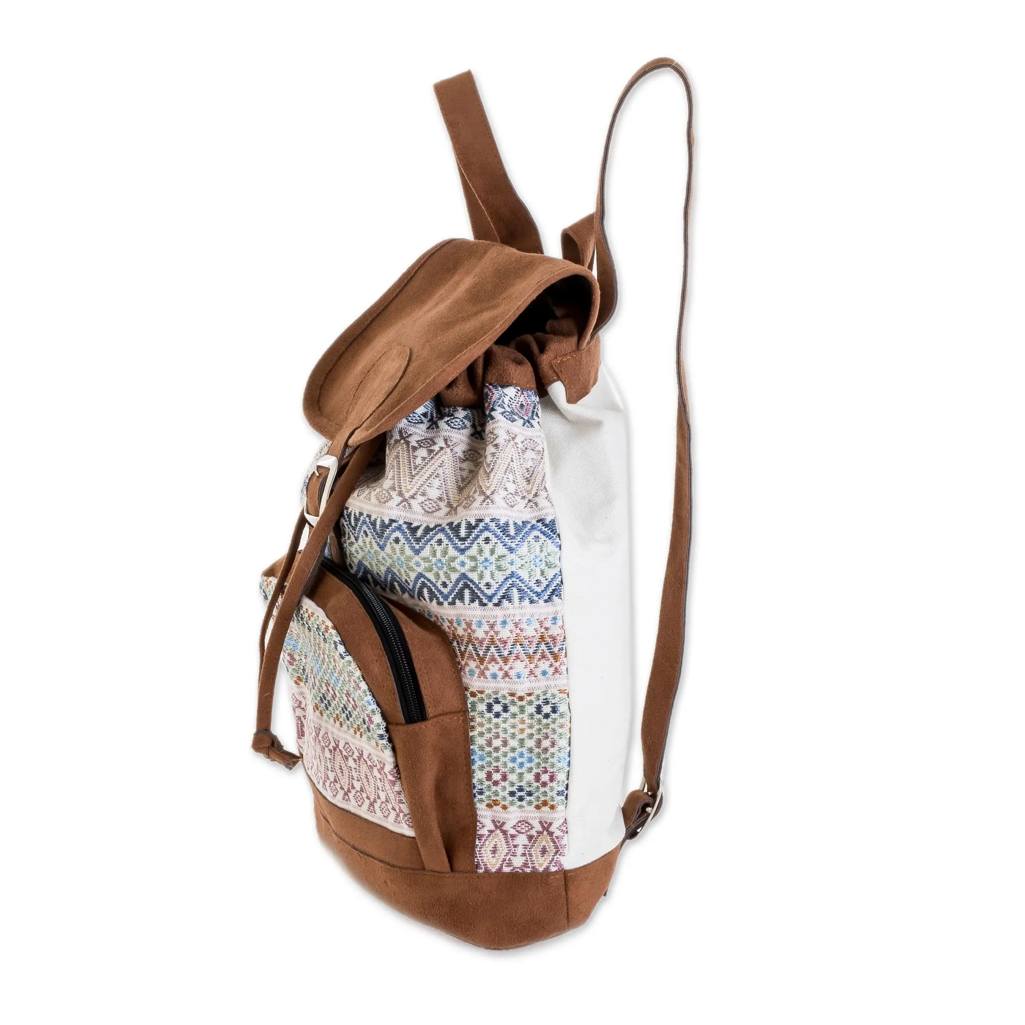 Traditional Pastel Pastel Faux Suede-Accented Cotton Backpack from Guatemala