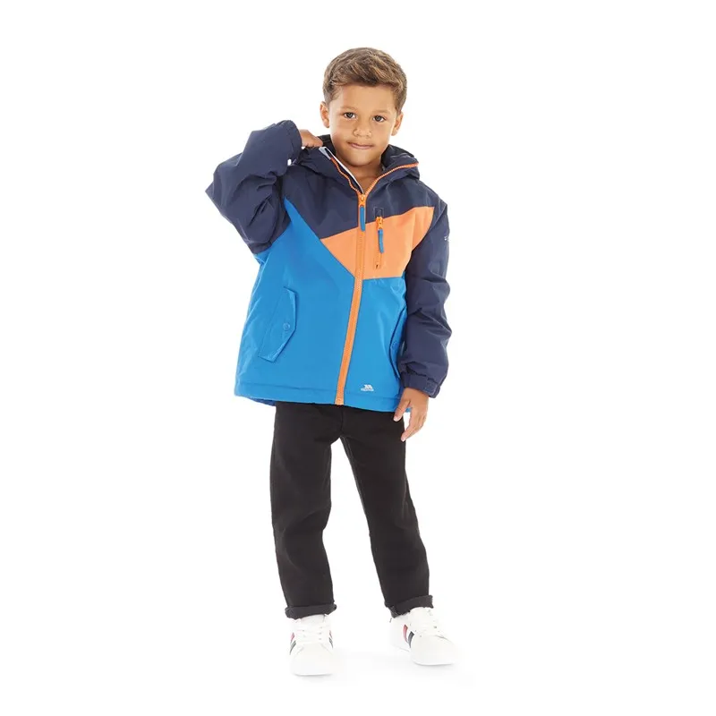 Trespass Boys Smash Padded Hooded Waterproof Jacket Blue/Orange/ Navy